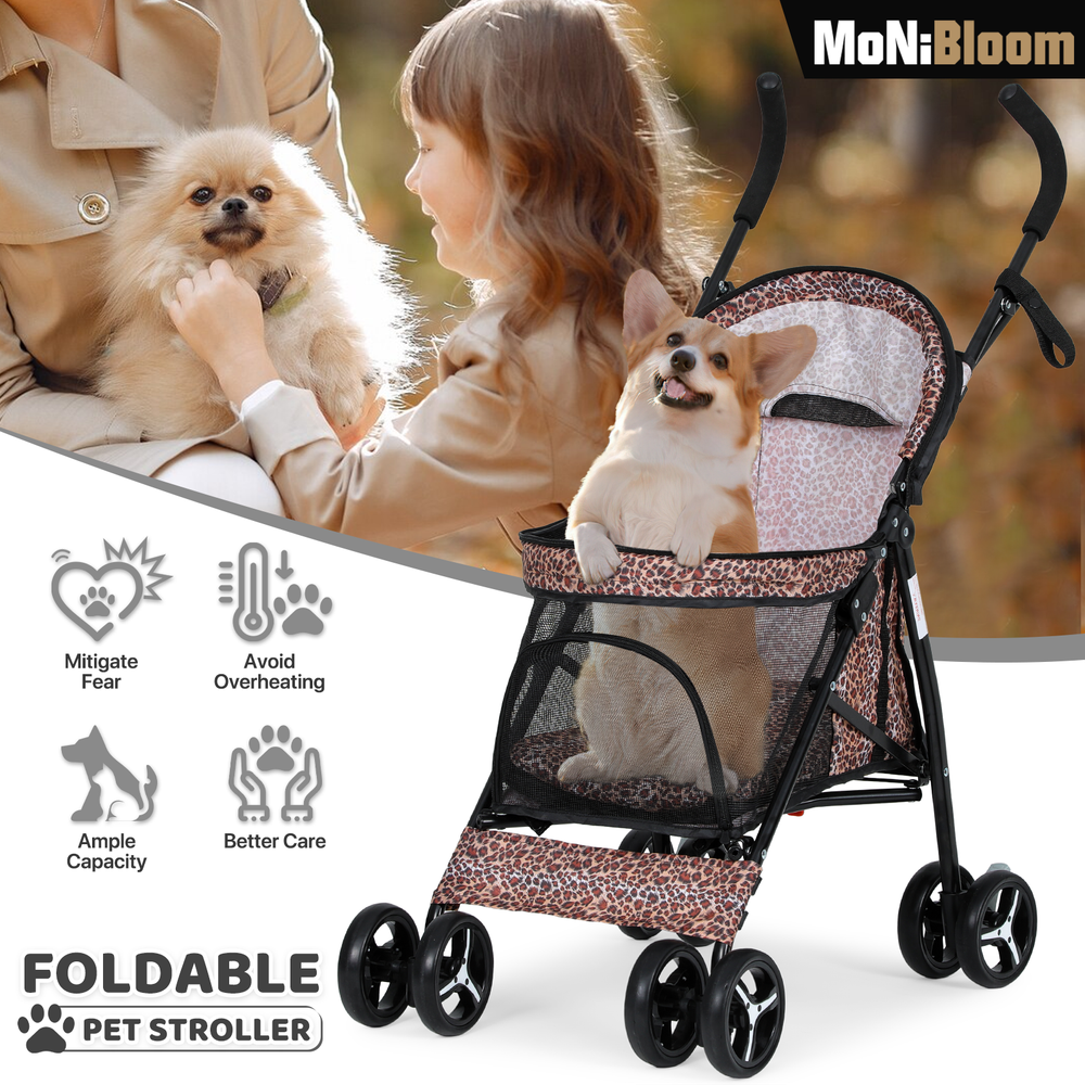 Pet Stroller Portable Travel Carrier Storage Skylight Basket Foldable 4 Wheels
