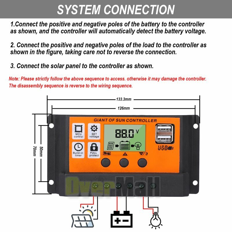 100A AMP MPPT Solar Panel Regulator Charge Controller 12V/24V 1000W/2000W LCD US