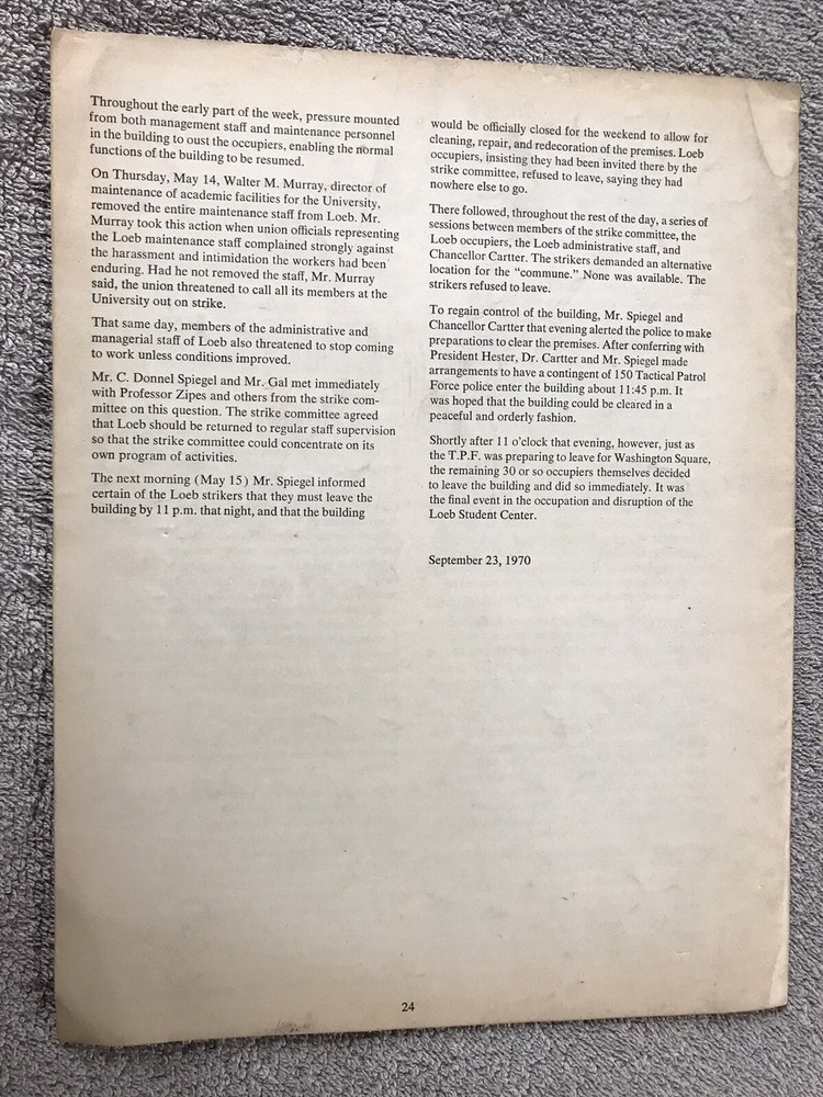 NYU May 1970 Occupation Report 24 pages