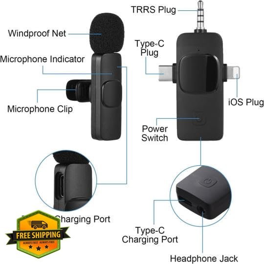 3-in-1 Wireless Lavalier Mics iPhone Android Camera USB-C 70ft