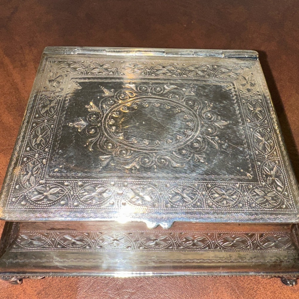 Victorian Silverplate Footed Box Bright Cut