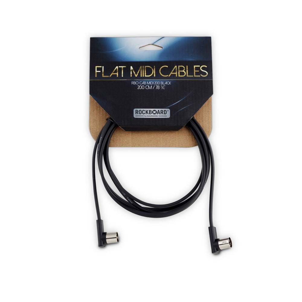 RockBoard Flat Patch Midi Cable, 200cm / 78.74" (6.56'), Black, Right-Angle