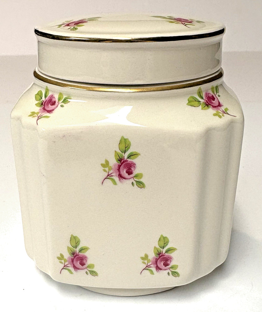 Royal Windsor Bone China Pink Rose Pattern Lidded Tea or Biscuit Jar England