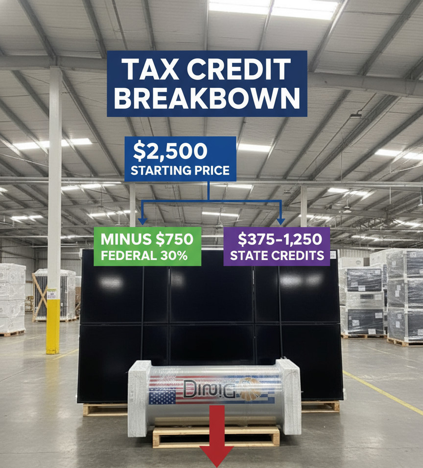 Solar Water Heater 53 Gallons Dimas Greece SRCC $500-$1750 Tax Credits