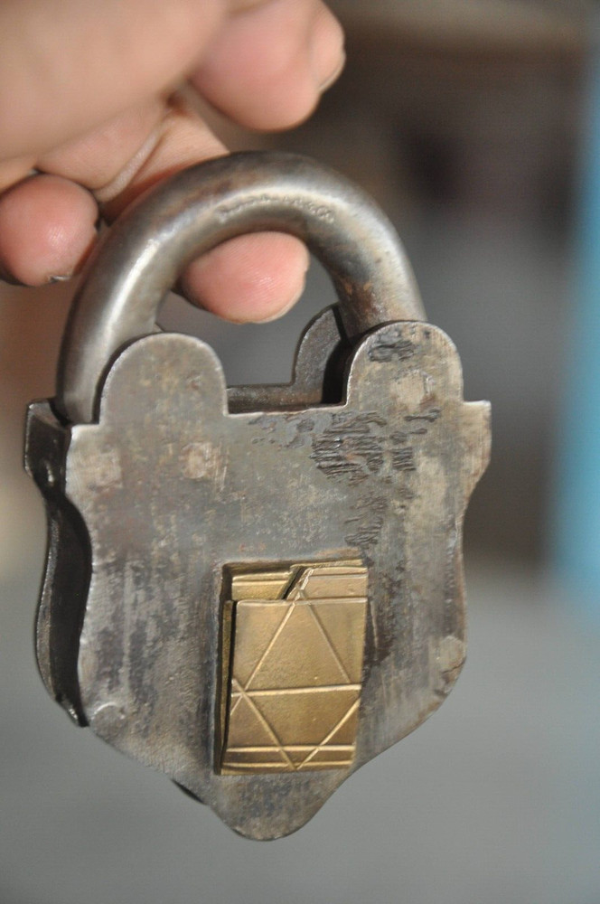 Vintage Iron Unique Shape Handcrafted Solid Brass fitted Padlock
