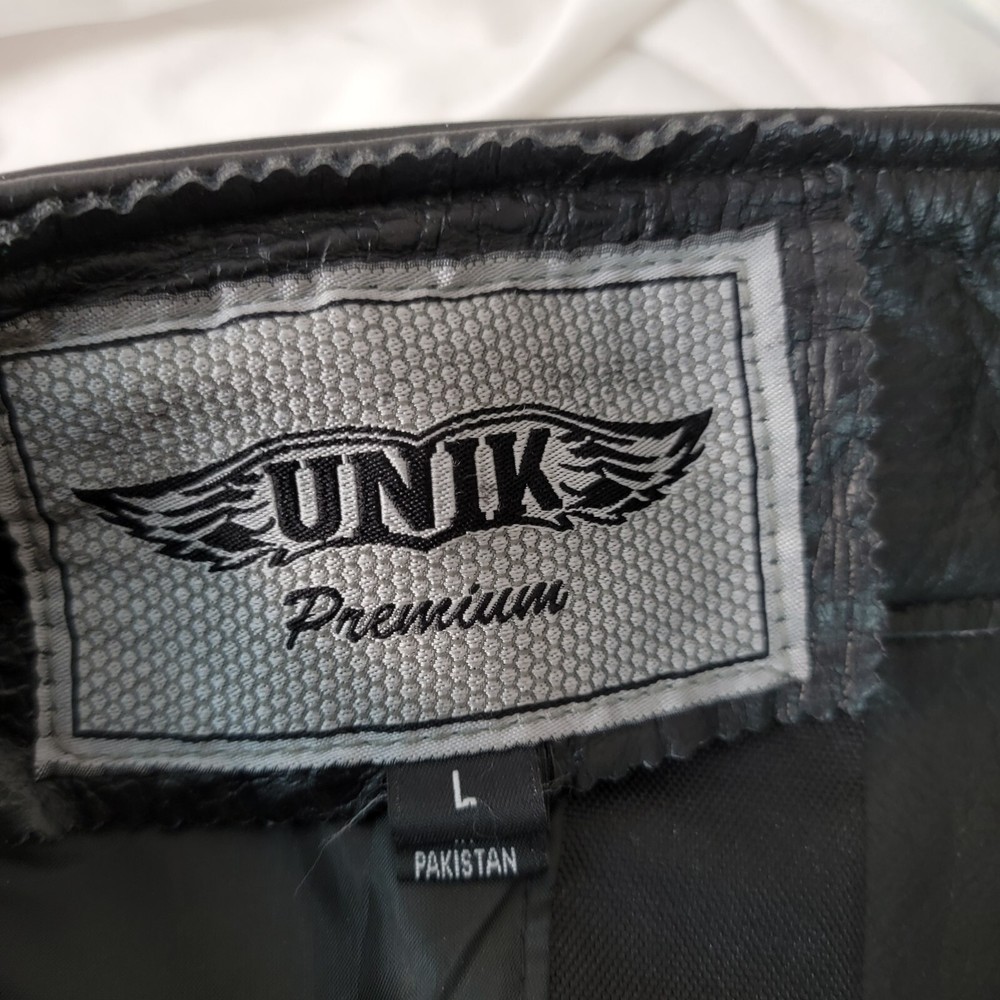MOTORCYCLE LEATHER CHAPS UNIK Mens Size L Pre Owned