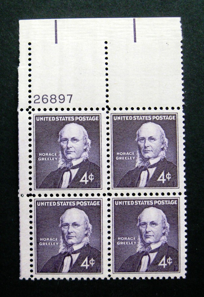 Sc # 1177 ~ Plate # Block ~ 4 cent Horace Greeley Issue (eg5)