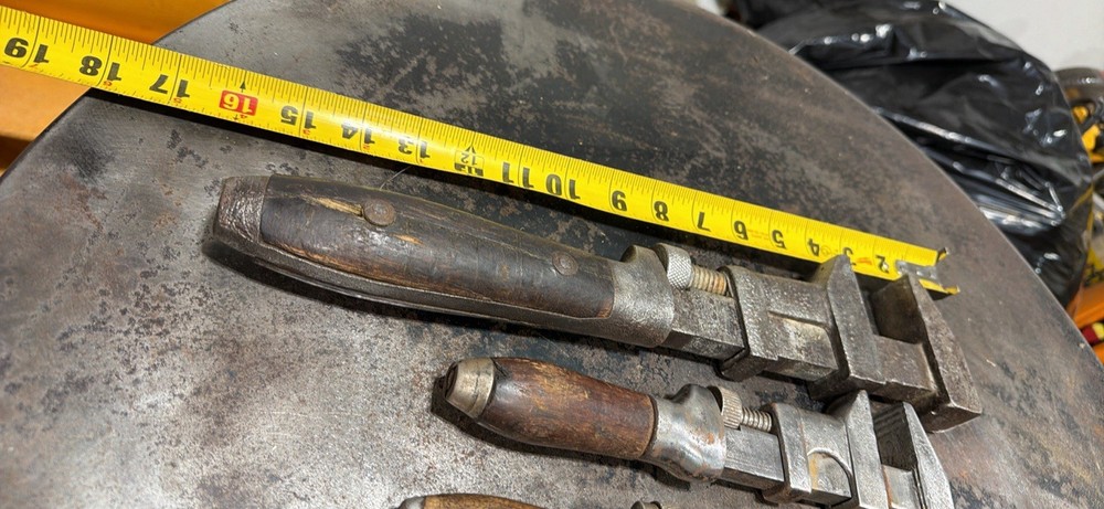 4 Pc Antique Wooden Handle Pipe / Monkey Wrench (dated 1896!) Collection