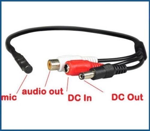 High Sensitive Microphone RCA Audio Mic Cable DC Power, FOR CCTV Security Camera