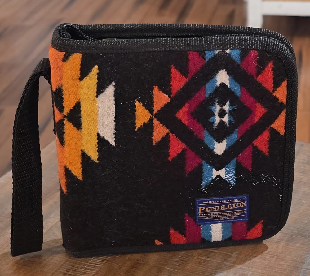 Vintage Pendleton Wool CD DVD Soft Zip Carry Case Aztec Black Orange Red 12 Disc