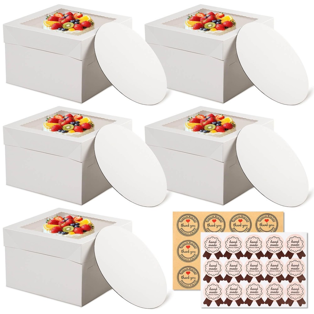 Cake Boxes 12x12x8 inch 12 Pack with Window Tall White Bakery Containers
