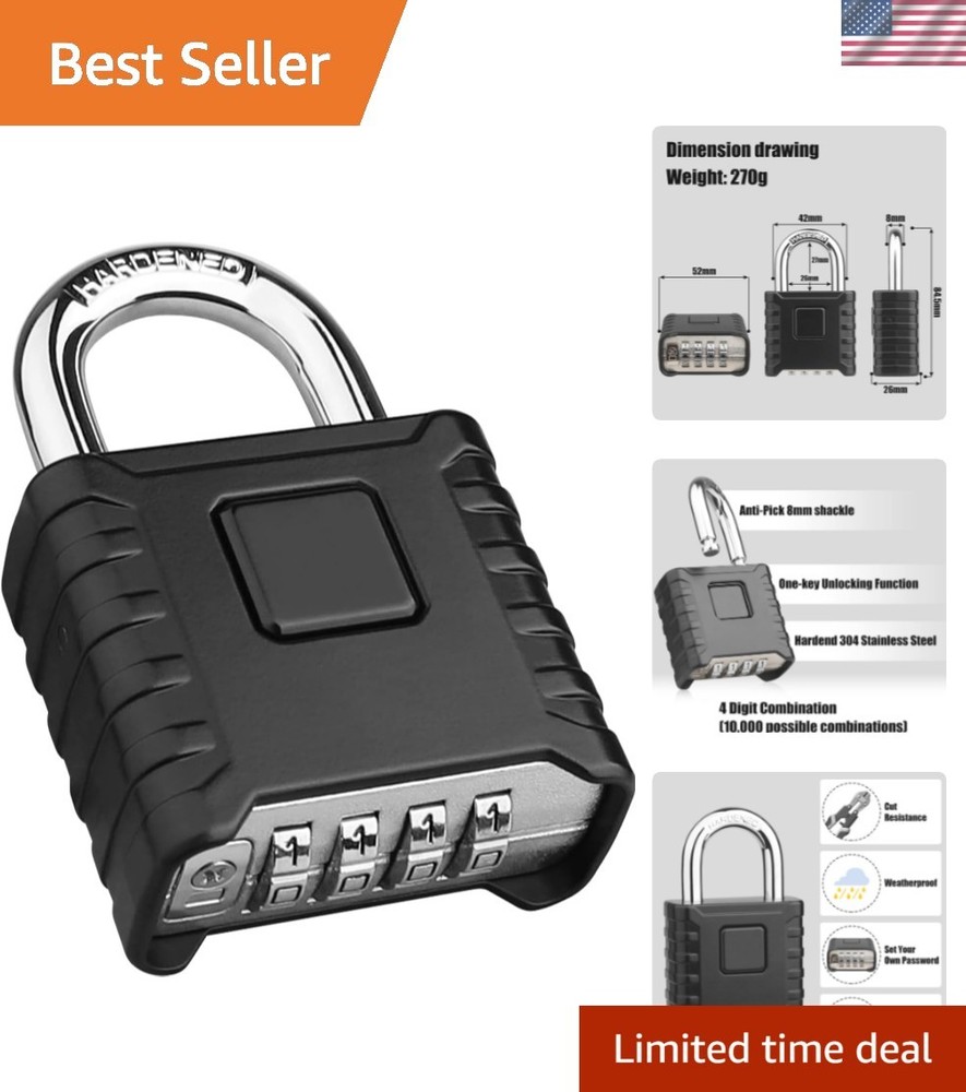 Heavy Duty Combination Padlock, Large Outdoor Padlock [One-Touch Unlocking] H...