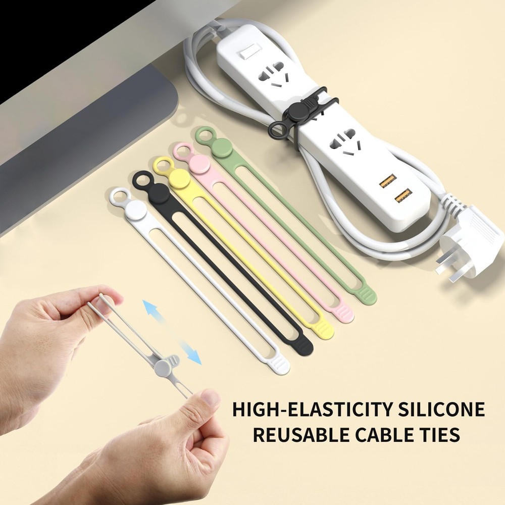 Silicone Cable Straps 10pcs Extra-Long Reusable Hanging Organizer for Cables ...
