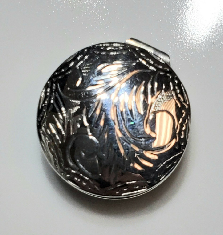 Vintage Round Sterling Silver Hinged Pill Box Shape Etched .925 PL1