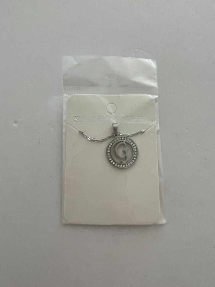 Initial G Pendant Necklace Silver Tone Rhinestone Necklace
