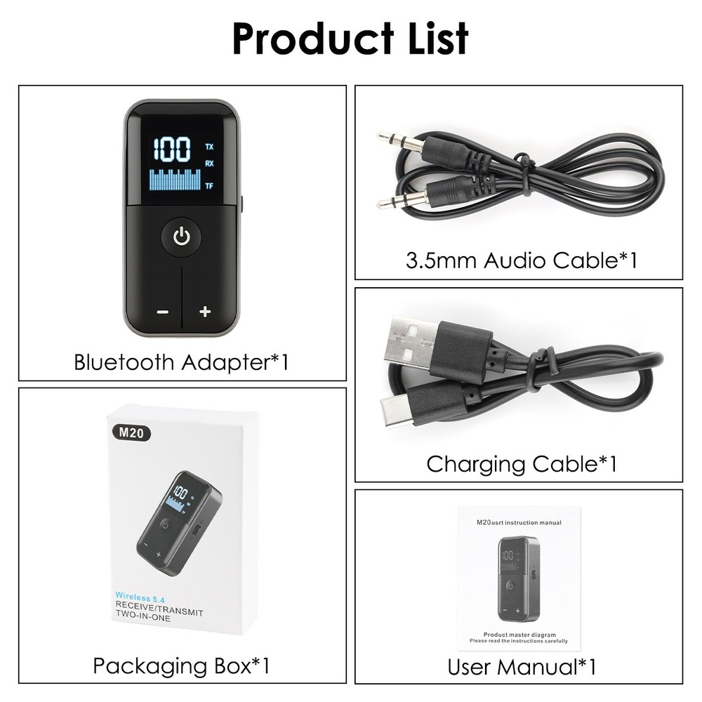 Bluetooth5.4 Audio Adapter Wireless Receiver Transmitter MP3 Player 3.5mm Aux A+
