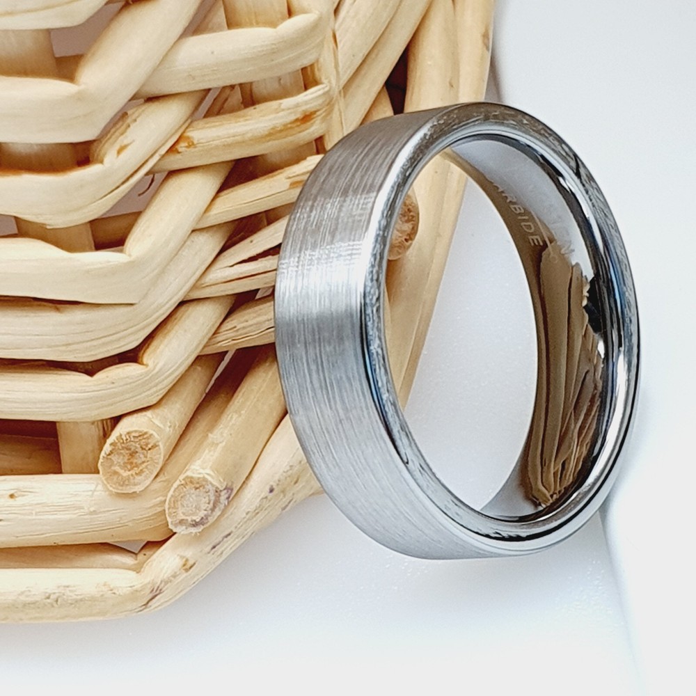6mm Brushed Domed Statement Band Durable Scratch-Resistant Silver Tungsten Ring