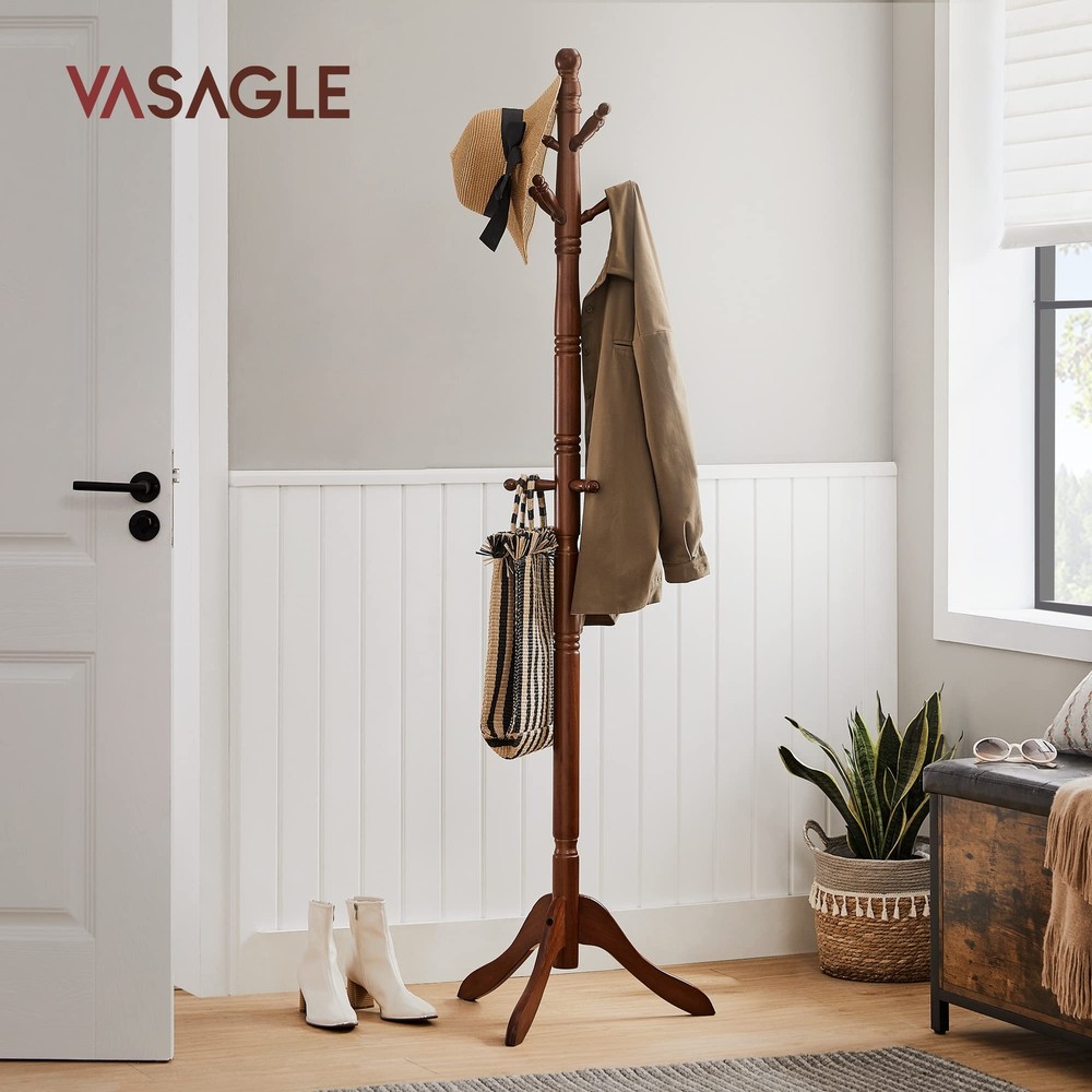 Solid Wood Coat Rack and Stand Free Standing Hall Coat Tree with 10 Hooks for...