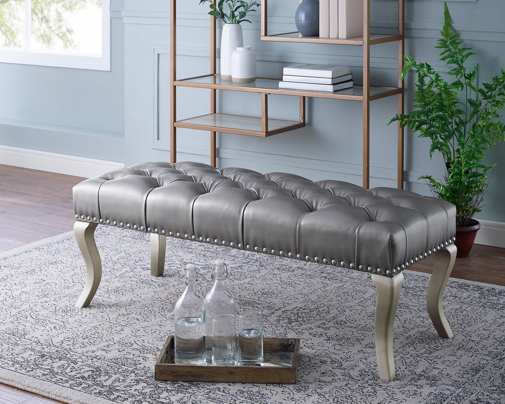 Decor Maxem Tufted FabricUpholstered Bench with Nailhead Trim