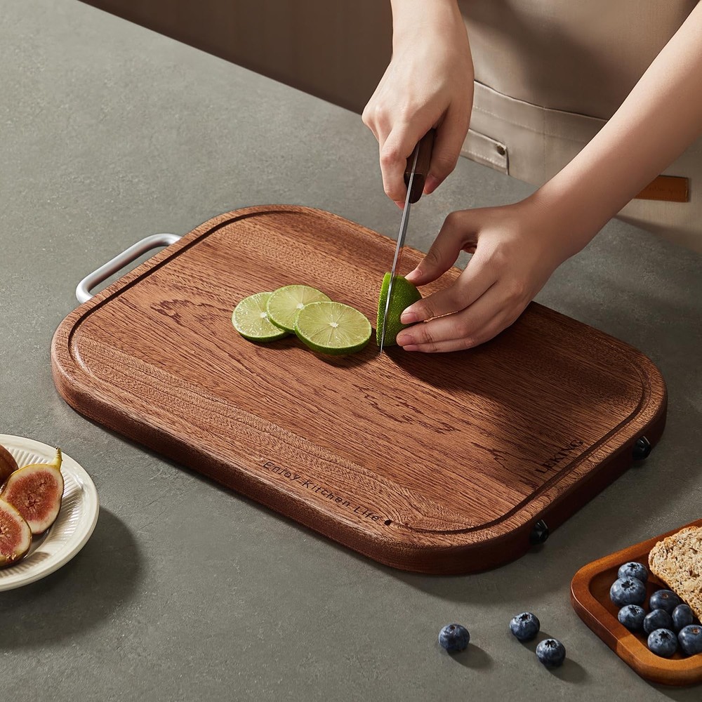 Premium Solid Ebony Wood Cutting Board for Kitchen - 14.5"x9.5"x1" Double Sid...