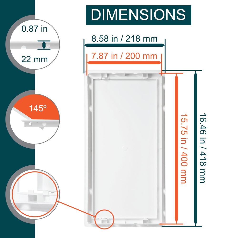 8" x 16" White Plastic Access Panel. Service Shaft Door Panel. Plumbing, Elec