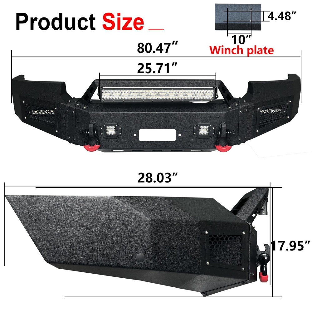 Front Bumper for 2007-2013 Sierra 1500 Winch Plate Sensor Hole D-Ring Lights