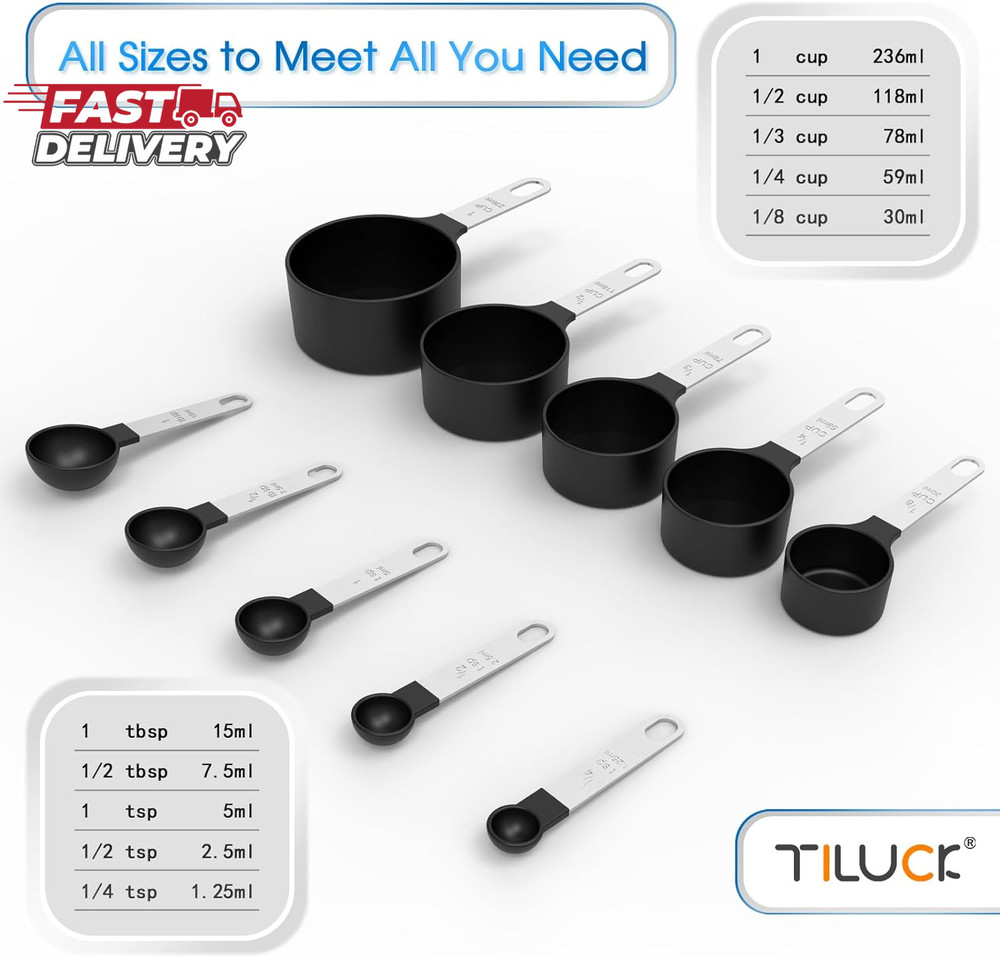 TILUCK Measuring Cups & Spoons Set, Stackable Cups and Spoons, Nesting Measure C