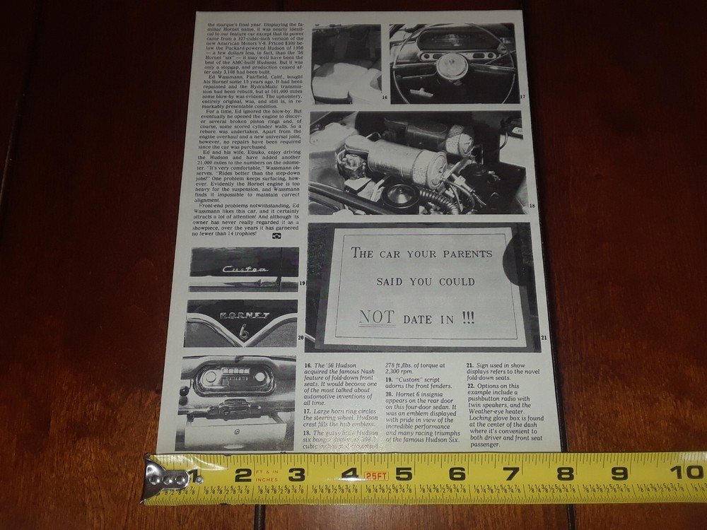 1956 HUDSON HORNET SIX ORIGINAL 1987 ARTICLE