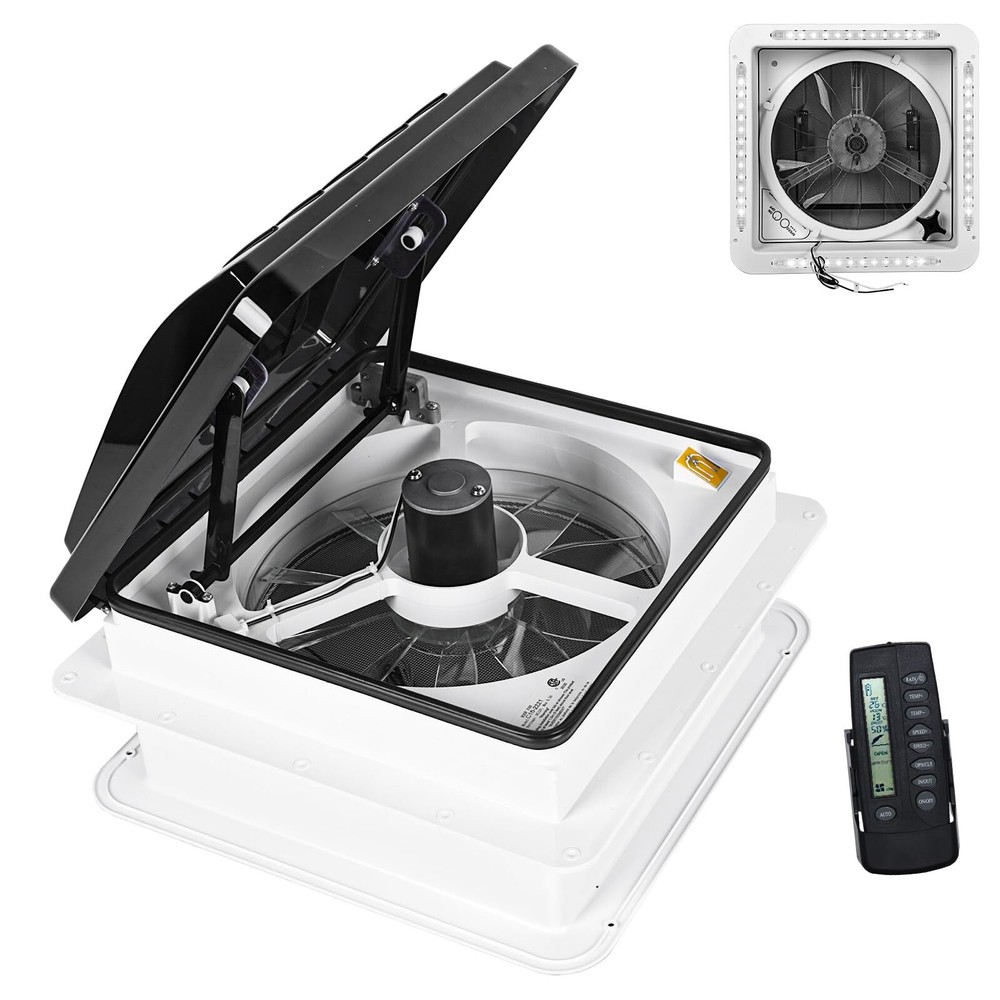 RV Roof Vent Fan 14" w/Light 12V Remote Control Trailer Roof Vent w/Rain Sensor