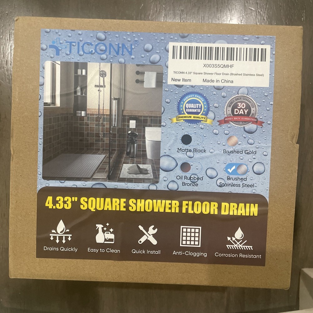 4.33'' Square Floor Shower Drain, Lattice Square Perforated Pattern Brushed Stai