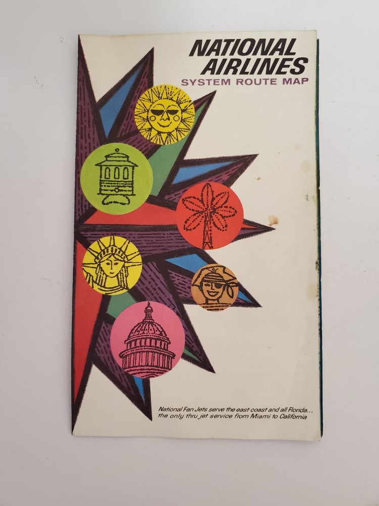 Vintage Original National Airlines System Route Map