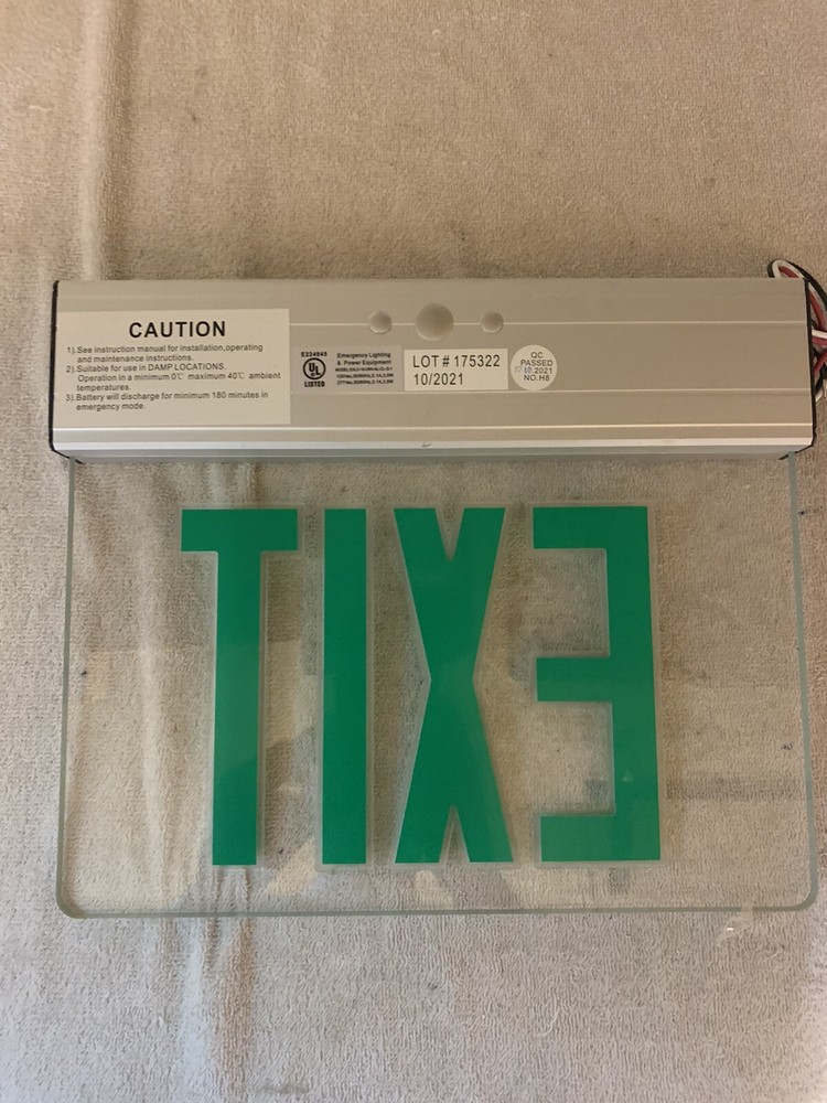LED Emergency Exit Sign, Clear with Green Lettering