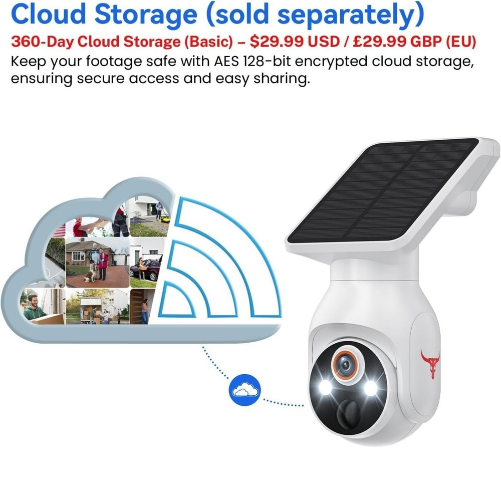 Solar Panel Powered Security Camera 1080p WiFi Camera with Night Vision Motion