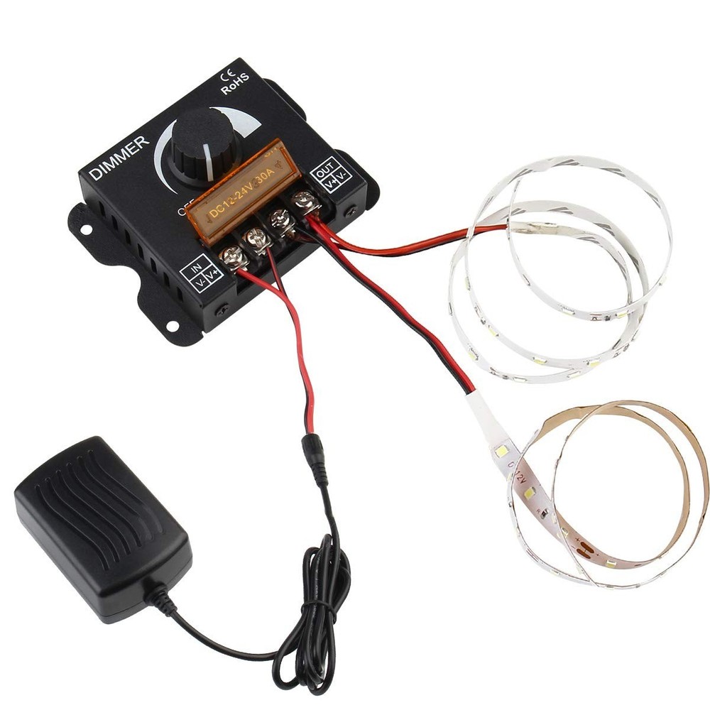 Compact LED Strip Dimmer - 12V-24V Controller with Adjustable Brightness Knob