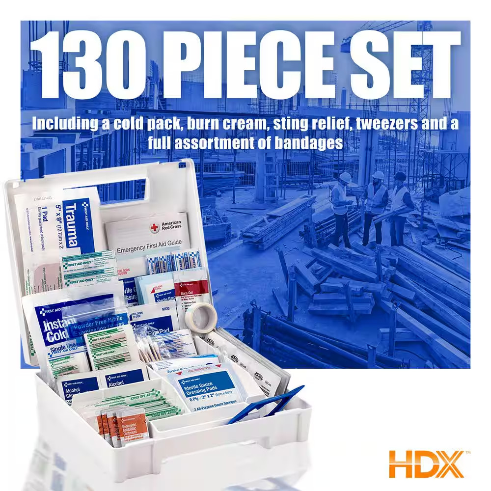 130-Piece Plastic OSHA First Aid Kit