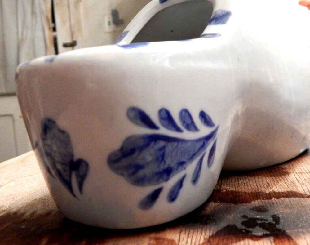 Ceramic Dutch Shoe Planter, Blue And White Windmill, 7 Inch