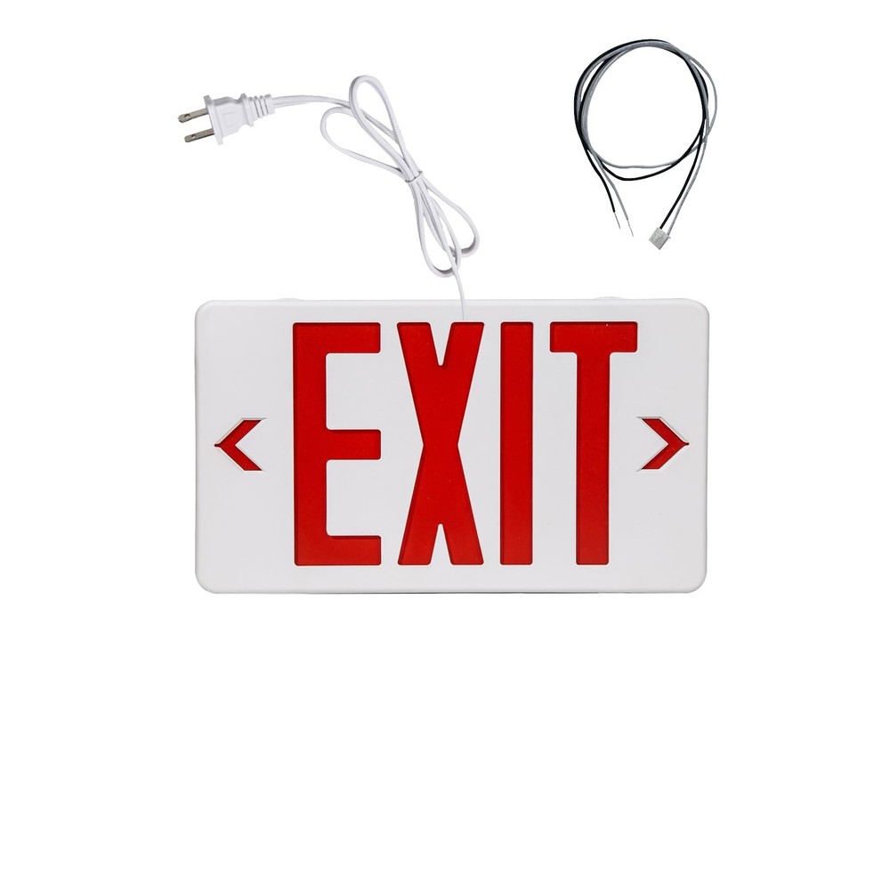 Red Exit Sign with 1.0 Meter Plug in Cord, Plug in Exit Sign with Battery Bac...