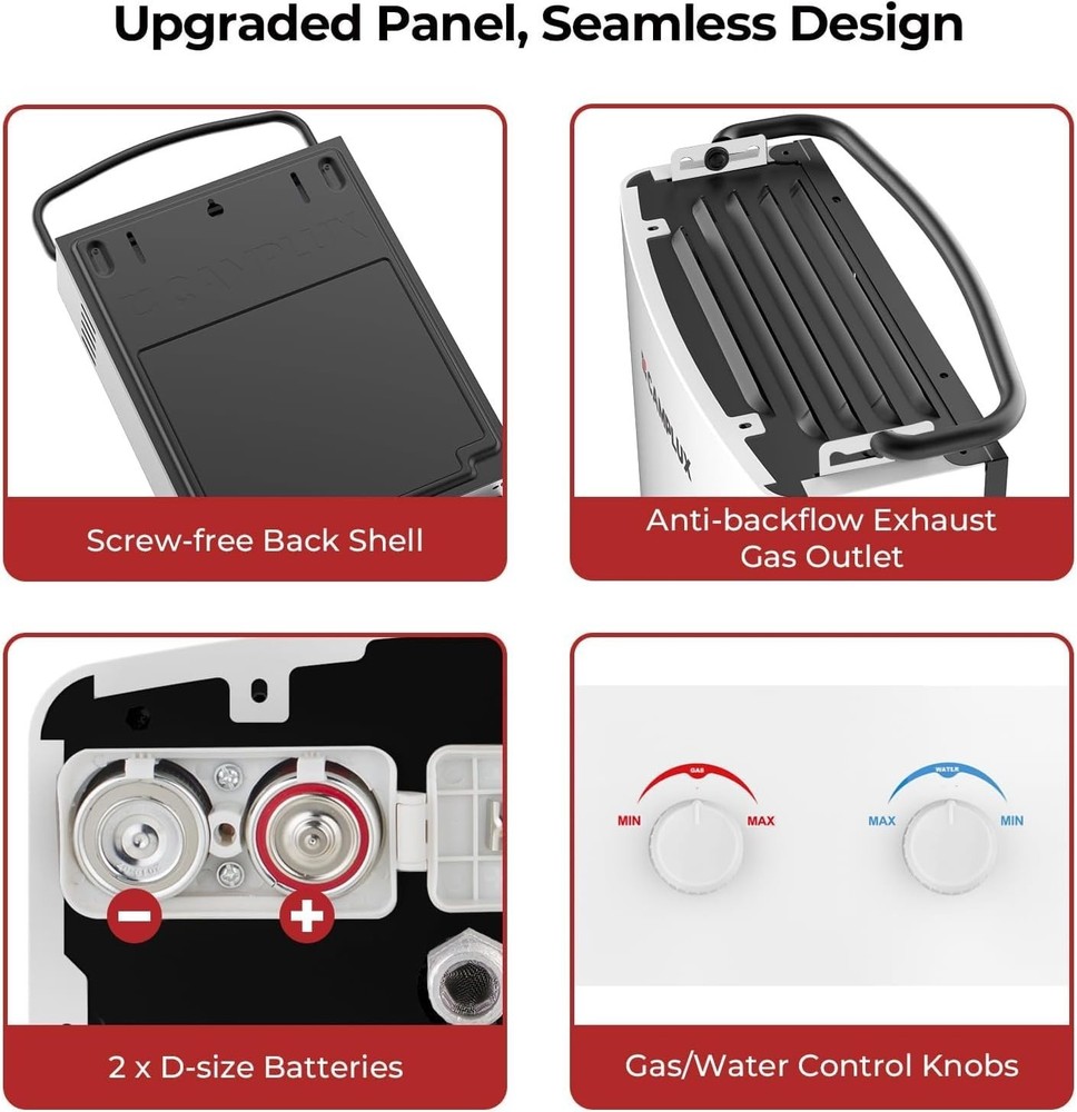 AY132 5L Portable Tankless Water Heater Outdoor Propane Shower Camping RV White