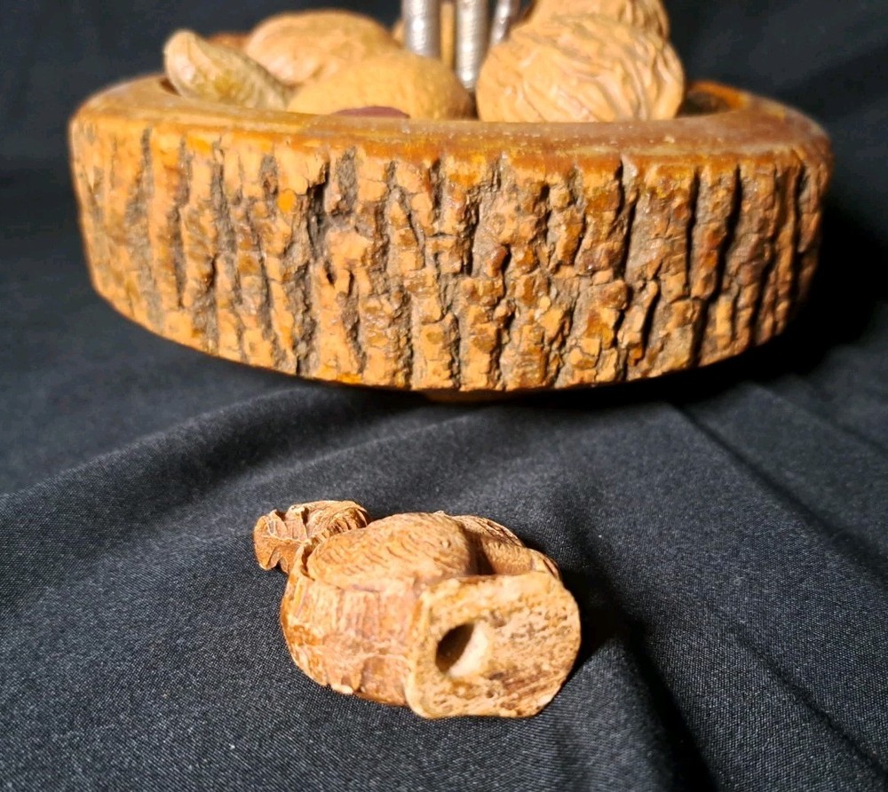 VTG Ellwood Rusticware Nutcracker Tree Bark Bowl w/ Utensils & Nuts