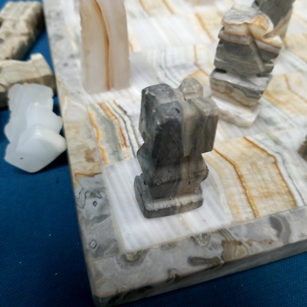 Handcrafted Marble Chess Set Complete Earth Tones 13.5" Board