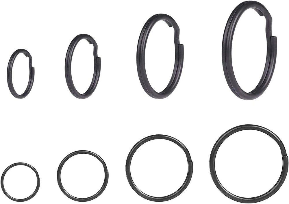 40 Pack Key Ring Keychain Mix 4 Sizes Black Metal Flat Split Key Chains Rings