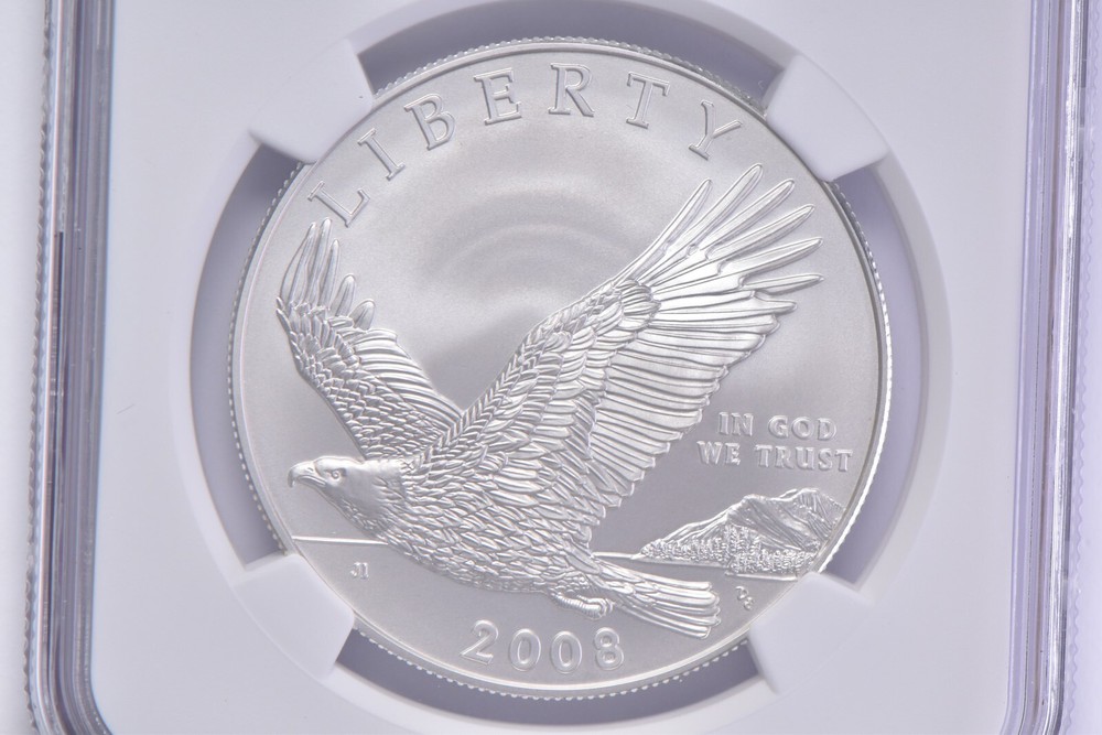 MS70 2008-P American Bald Eagle Commem Silver Dollar $1 NGC Brown Lbl
