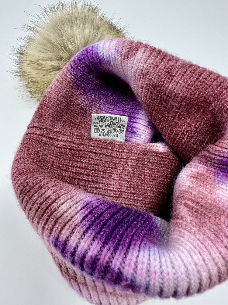 C.C Exclusives Tie-dye Pattern Knit Winter Warm Pull On Beanie Hat w/ Pompom NWT