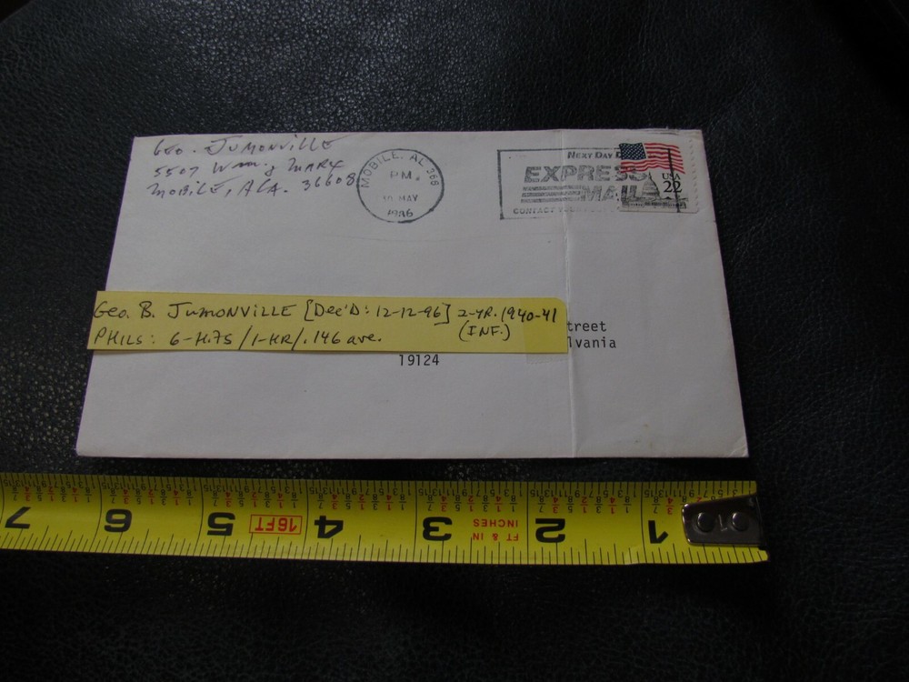 George Jumonville Autographed Envelope JSA Auction Certified
