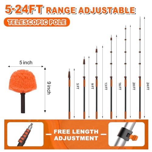 30FT Reach Cobweb Duster with Extension Pole, High Ceiling Long Duster 24FT