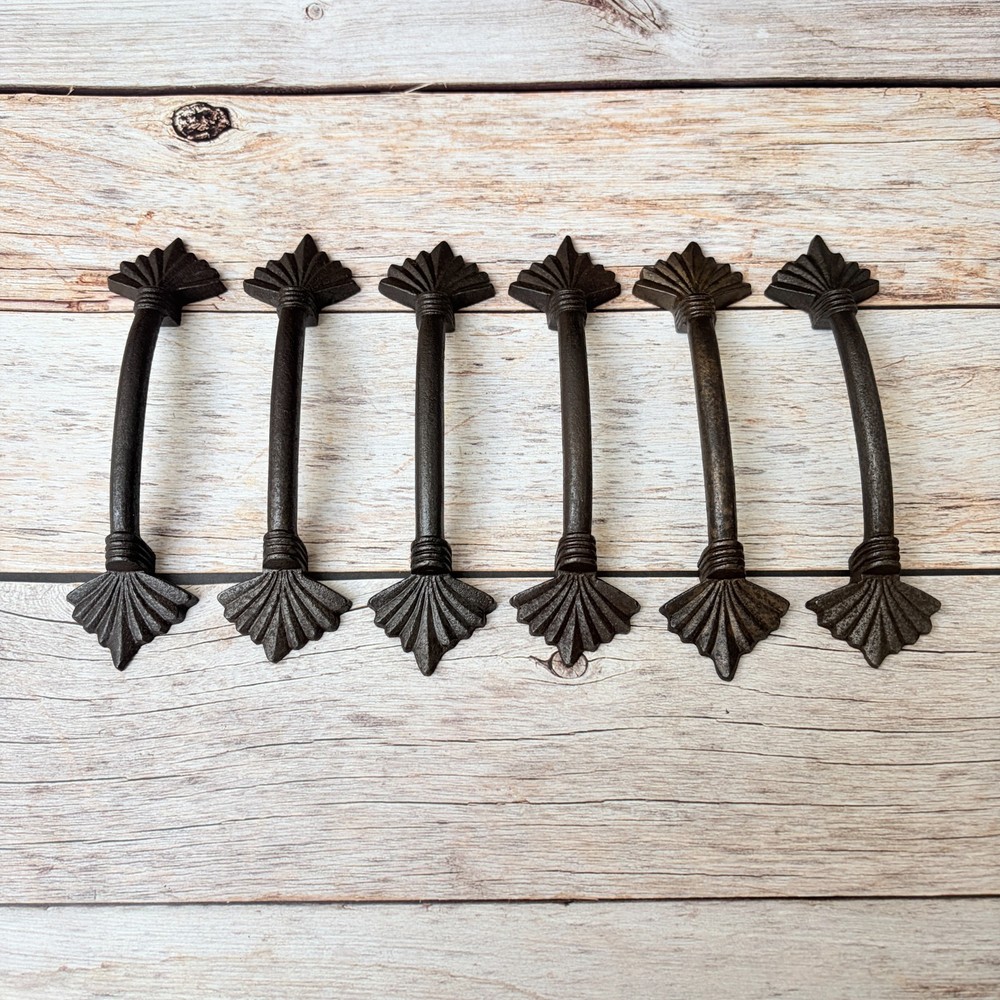 6PCS Vintage Cast Iron Door Handles, Rustic Cabinet Knobs, Farmhouse Drawer Pull