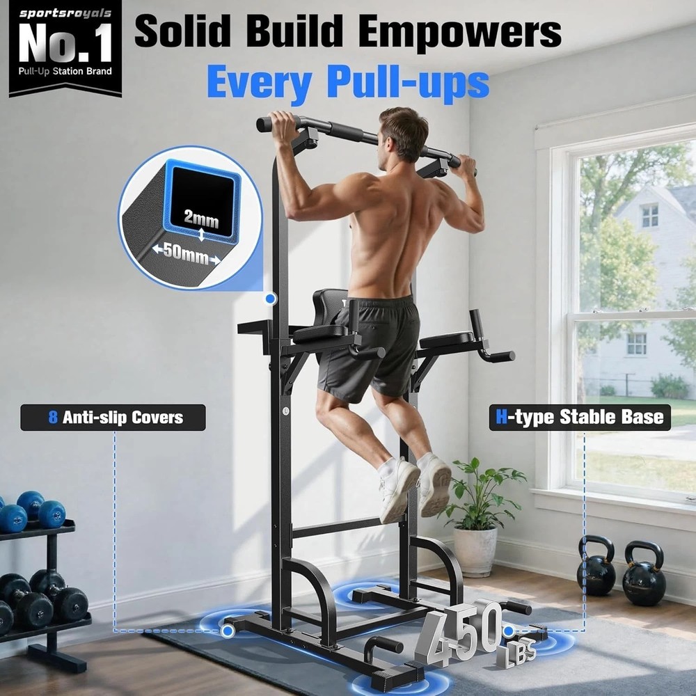 Professional Pull-Up Bar Station: Adjustable Power Tower for 4'8" to 6'6" Users