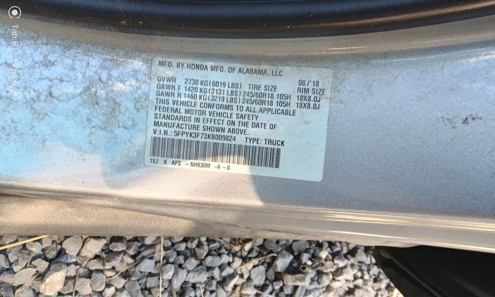 RIDGELINE 2019 Fuse Box Cabin 809646