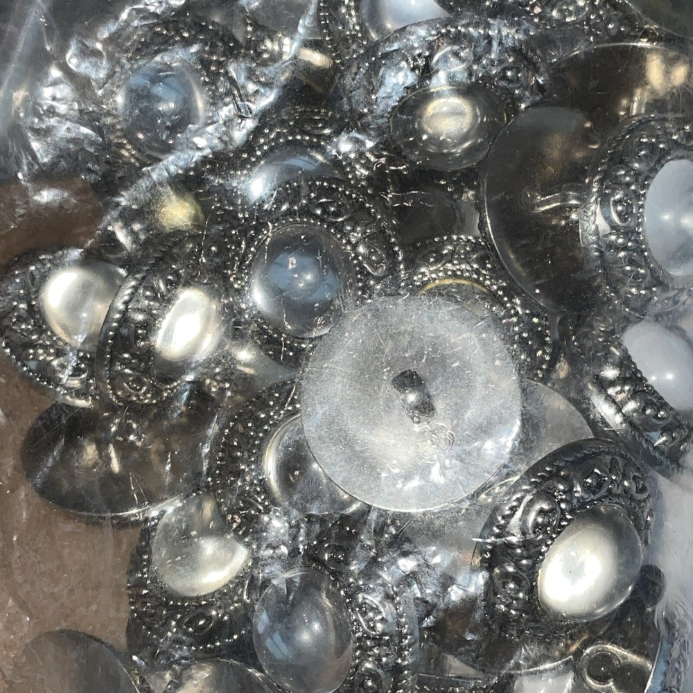 Set 5 Silver Tone Plastic Buttons Mirrored Cabochon Large 1”