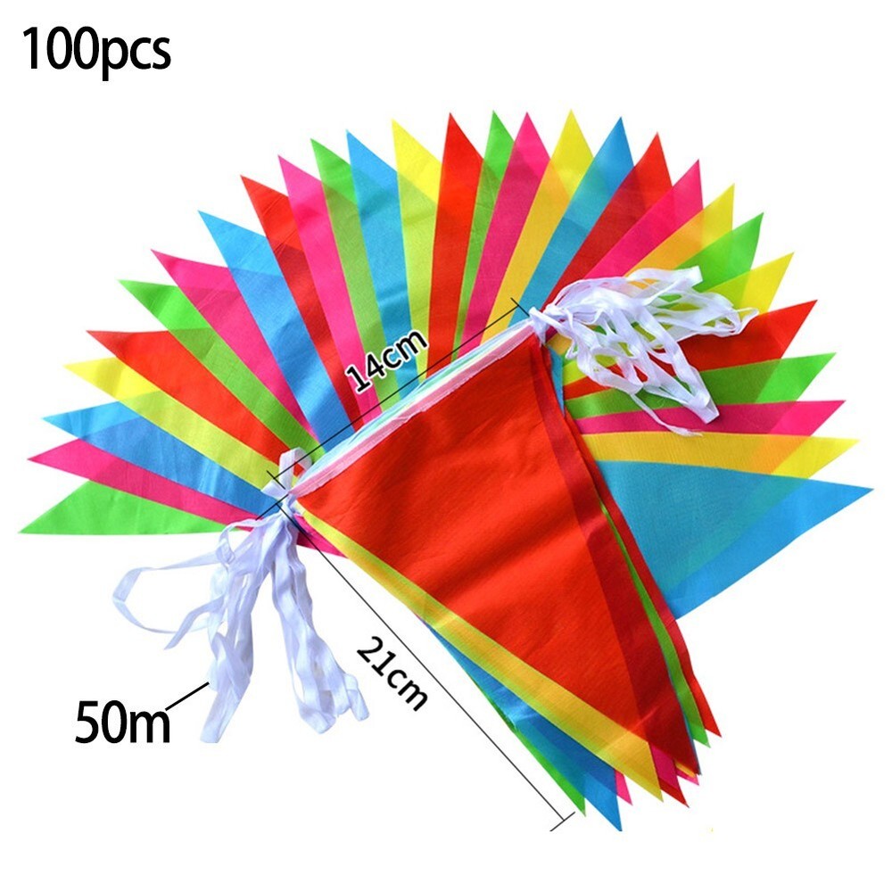 Bunting Triangle Flags 100 Flags 50 Meters Large 14*21CM Plastic Material